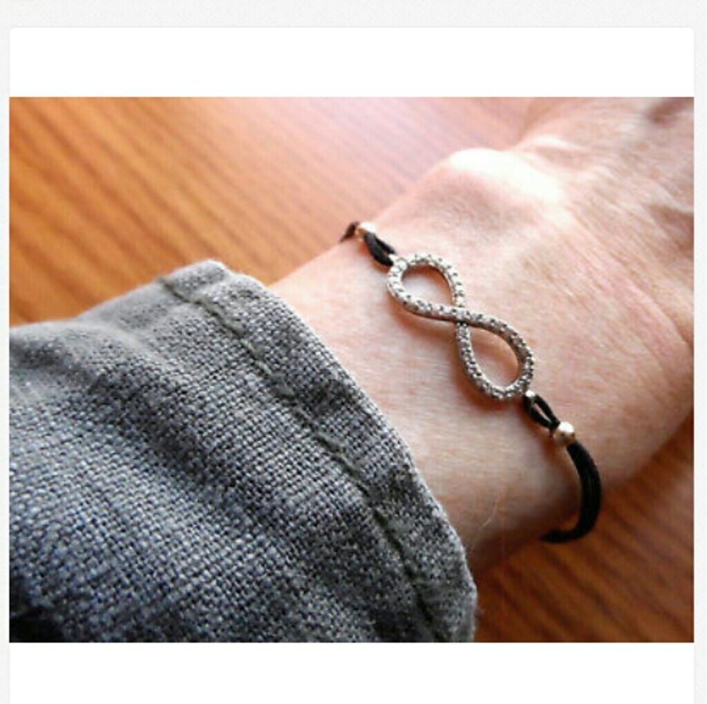 HEMATITE Accent Rhinestone Infinity Cord Bracelet